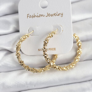 Tegan Pirinç Gold Renk Tırtıklı Halka Model Kadın Küpe TG27BKP11606