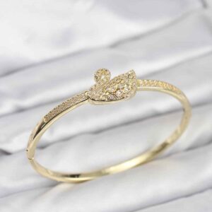 Tegan Pirinç Gold Renk Zirkon Taşlı Kuğu Model Kadın Kelepçe Bileklik TG27BB8228