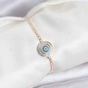 Tegan Gold Renk Nazar Model Zirkon Taşlı Asansörlü Su Yolu Bileklik TG27BB8238