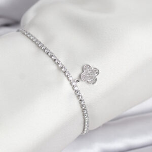 Tegan Yonca Model Zirkon Taşlı Gümüş Renk Asansörlü Su Yolu Bileklik TG27BB8243