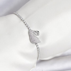 Tegan Kuğu Model Zirkon Taşlı Gümüş Renk Asansörlü Su Yolu Bileklik TG27BB8245