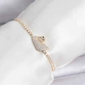 Tegan Kuğu Model Zirkon Taşlı Gold Renk Asansörlü Su Yolu Bileklik TG27BB8246