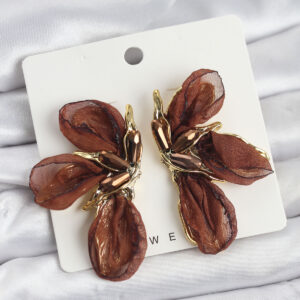 Tegan Lotus Model Kahverengi Renk Tüllü Kadın Küpe TG27BKP11631