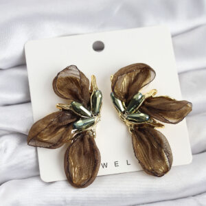 Tegan Lotus Model Haki Renk Tüllü Kadın Küpe TG27BKP11633