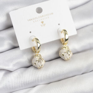 Tegan Pirinç Gold Renk Topçuk Model Mineli Halka Kadın Küpe TG27BKP11636