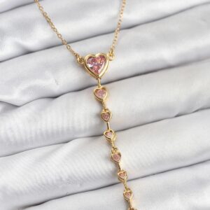 Tegan 316L Çelik Zincir Gold Renk Pembe Kalp Kadın Kolye TG27BKO10820