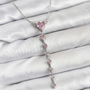 Tegan 316L Çelik Zincir Gümüş Renk Pembe Kalp Kadın Kolye TG27BKO10821