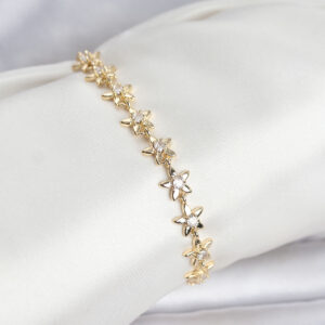 Tegan Pirinç Gold Renk VIP Seri Sıralı Taşlı Yıldız Model Zirkon Taşlı Kadın Bileklik TG27BB8272