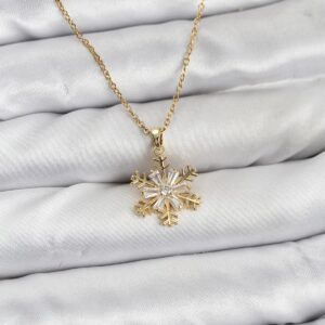 Tegan 316L Çelik Zincir Gold Renk Kar Tanesi Model Zirkon Taşlı Kadın Kolye TG27BKO10865