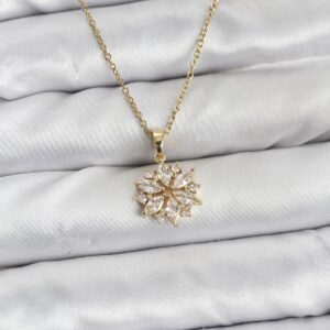 Tegan 316L Çelik Zincir Gold Renk Lotus Model Zirkon Taşlı Kadın Kolye TG27BKO10835