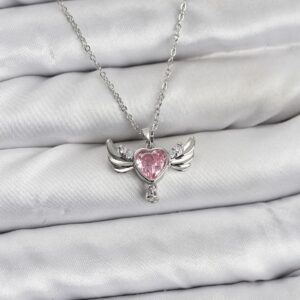 Tegan 316L Çelik Zincir Gümüş Renk Kanatlı Kalp Model Zirkon Taşlı Kadın Kolye TG27BKO10836