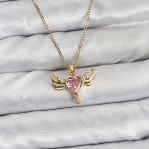 Tegan 316L Çelik Zincir Gold Renk Kanatlı Kalp Model Zirkon Taşlı Kadın Kolye TG27BKO10837
