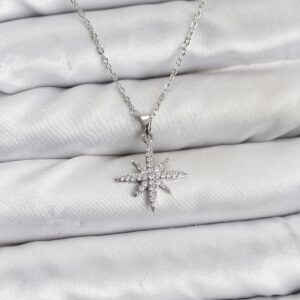 Tegan 316L Çelik Zincir Gümüş Renk Kutup Yıldızı Model Zirkon Taşlı Kadın Kolye TG27BKO10892