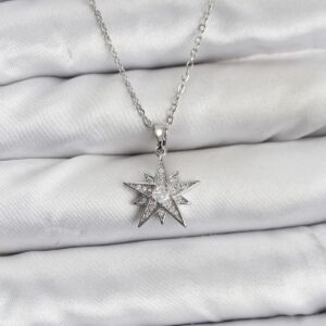 Tegan 316L Çelik Zincir Gümüş Renk Yıldız Model Zirkon Taşlı Kadın Kolye TG27BKO10845