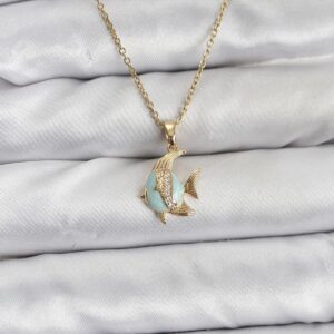 Tegan 316L Çelik Zincir Gold Renk Balık Model Zirkon Taşlı Kadın Kolye TG27BKO10885