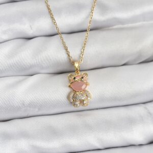 Tegan 316L Çelik Zincir Gold Renk Teddy Bear Model Zirkon Taşlı Kadın Kolye TG27BKO10852
