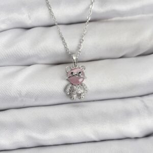 Tegan 316L Çelik Zincir Gümüş Renk Teddy Bear Model Zirkon Taşlı Kadın Kolye TG27BKO10853
