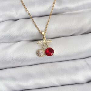 Tegan 316L Çelik Zincir Gold Renk Kiraz Model Zirkon Taşlı Kadın Kolye TG27BKO10854