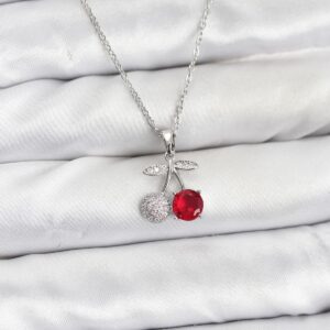Tegan 316L Çelik Zincir Gümüş Renk Kiraz Model Zirkon Taşlı Kadın Kolye TG27BKO10855