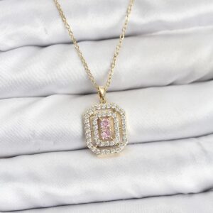 Tegan 316L Çelik Zincir Gold Renk Plaka Model Zirkon Taşlı Kadın Kolye TG27BKO10858