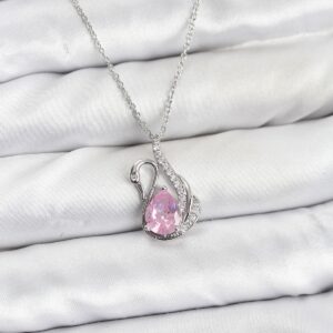 Tegan 316L Çelik Zincir Gümüş Renk Pembe Kuğu Model Zirkon Taşlı Kadın Kolye TG27BKO10866