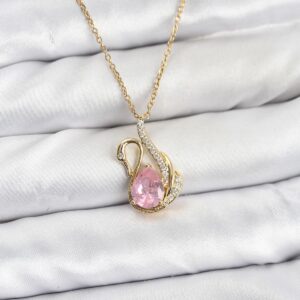 Tegan 316L Çelik Zincir Gold Renk Pembe Kuğu Model Zirkon Taşlı Kadın Kolye TG27BKO10867