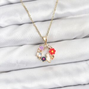 Tegan 316L Çelik Zincir Gold Renk Çiçekli Kedili Model Kadın Kolye TG27BKO10871