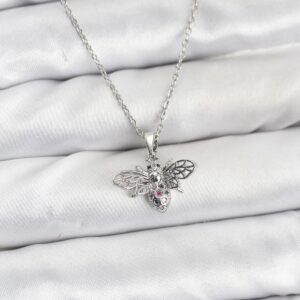 Tegan 316L Çelik Zincir Gümüş Renk Sinek Model Zirkon Taşlı Kadın Kolye TG27BKO10874