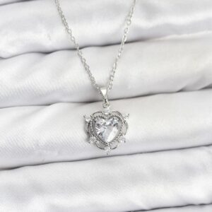 Tegan 316L Çelik Zincir Gümüş Renk Kalp Model Zirkon Taşlı Kadın Kolye TG27BKO10882
