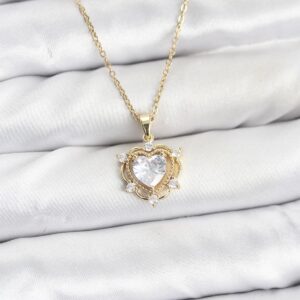 Tegan 316L Çelik Zincir Gold Renk Kalp Model Zirkon Taşlı Kadın Kolye TG27BKO10883