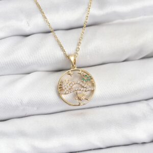 Tegan 316L Çelik Zincir Gold Renk Şans Kolyesi Model Zirkon Taşlı Kadın Kolye TG27BKO10899