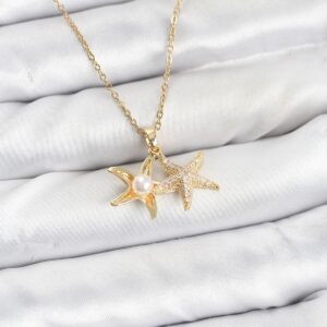 Tegan 316L Çelik Zincir Gold Renk Deniz Yıldızı Model Zirkon Taşlı Kadın Kolye TG27BKO10907