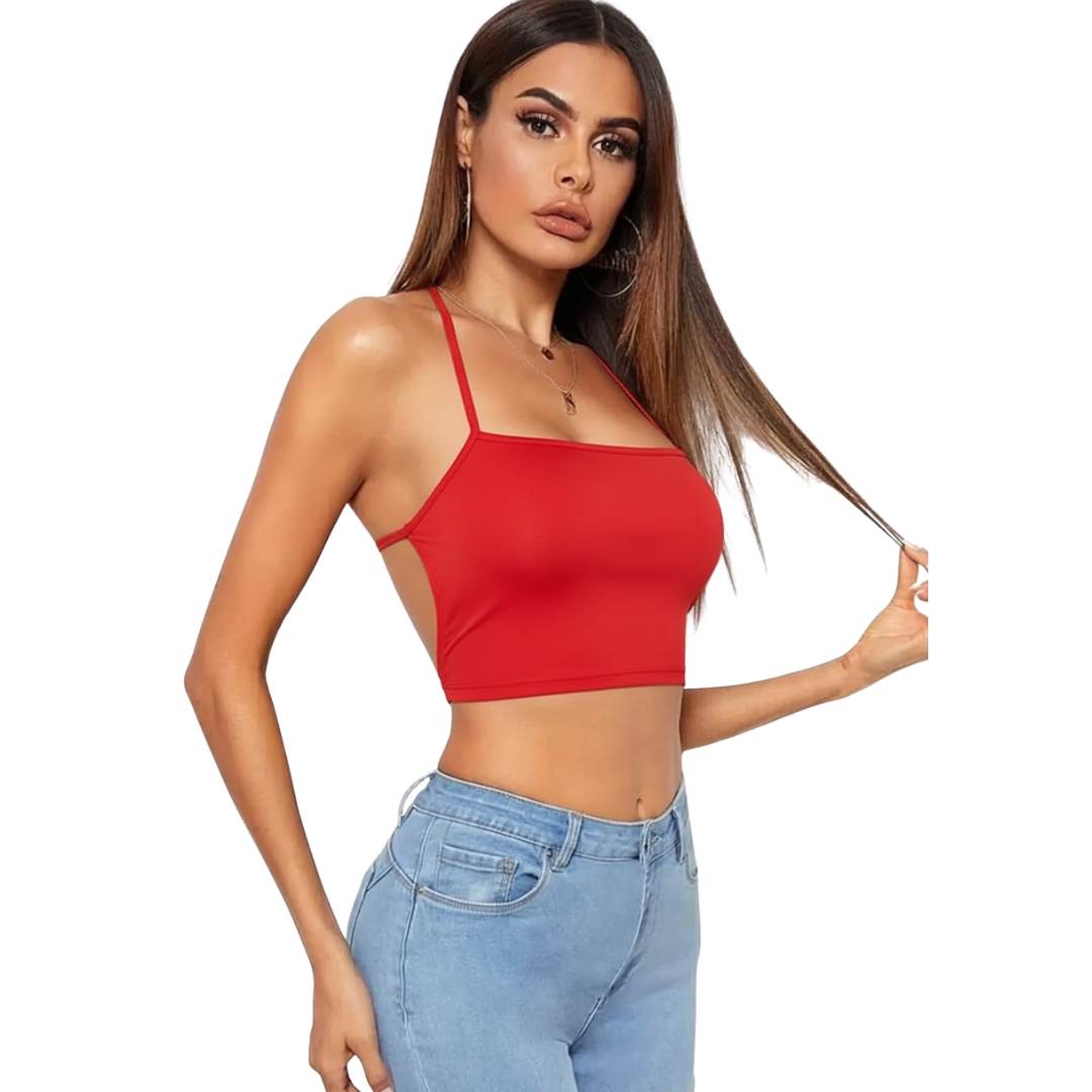 Tegan Kadın Sırtı Açık Kırmızı Belden Bağlamalı Crop Büstiyer TG275441-K - XL - XS