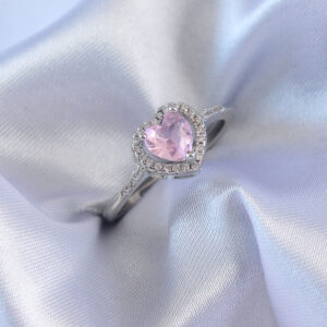 Tegan Gümüş Renk Pembe Zirkon Taşlı Kalp Charm Model Pirinç Kadın Yüzük TG27BYK2617