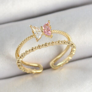 Tegan Pirinç Kelebek Figürlü Zirkon Taşlı Gold Renk Ayarlanabilir Kadın Yüzük TG27BYK3766