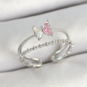 Tegan Pirinç Kelebek Figürlü Zirkon Taşlı Gümüş Renk Ayarlanabilir Kadın Yüzük TG27BYK3767