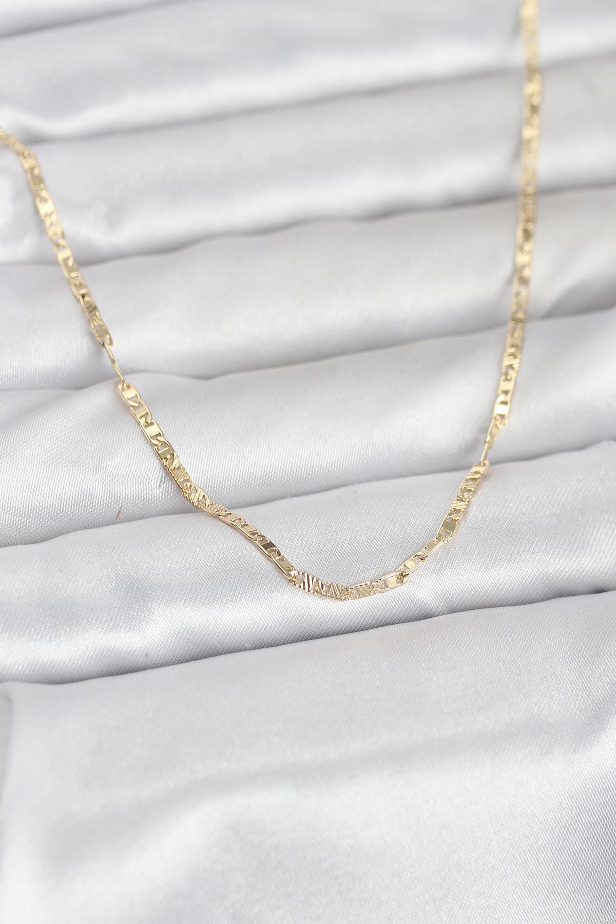 Tegan CM 14K Gold Renk Yassı Zincir Model 60 cm Kadın Kolye TG27BKO10984 - Görsel 1