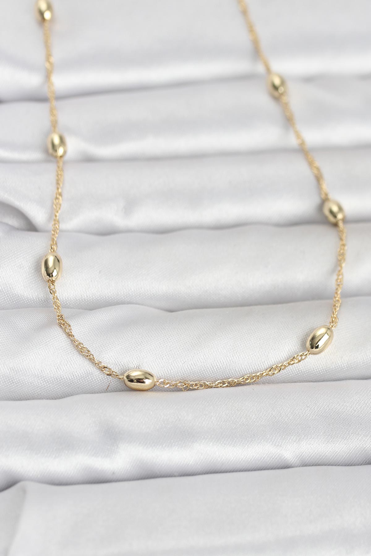 Tegan CM 14K Gold Renk Topçuklu Burgu Zincir Model 60 cm Kadın Kolye TG27BKO10963 - Görsel 1