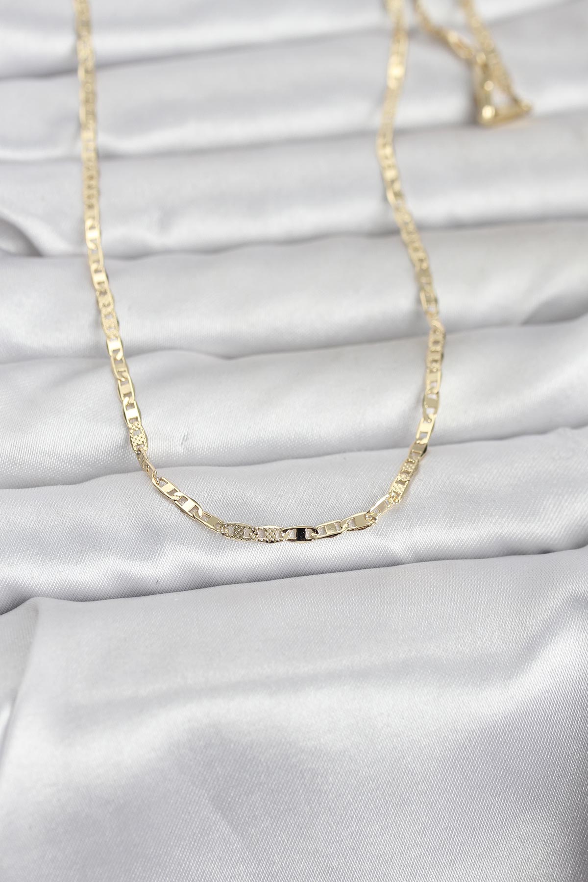 Tegan CM 14K Gold Renk Lazerli Yassı Model Zincirli 60 cm Kadın Kolye TG27BKO10966 - Görsel 1