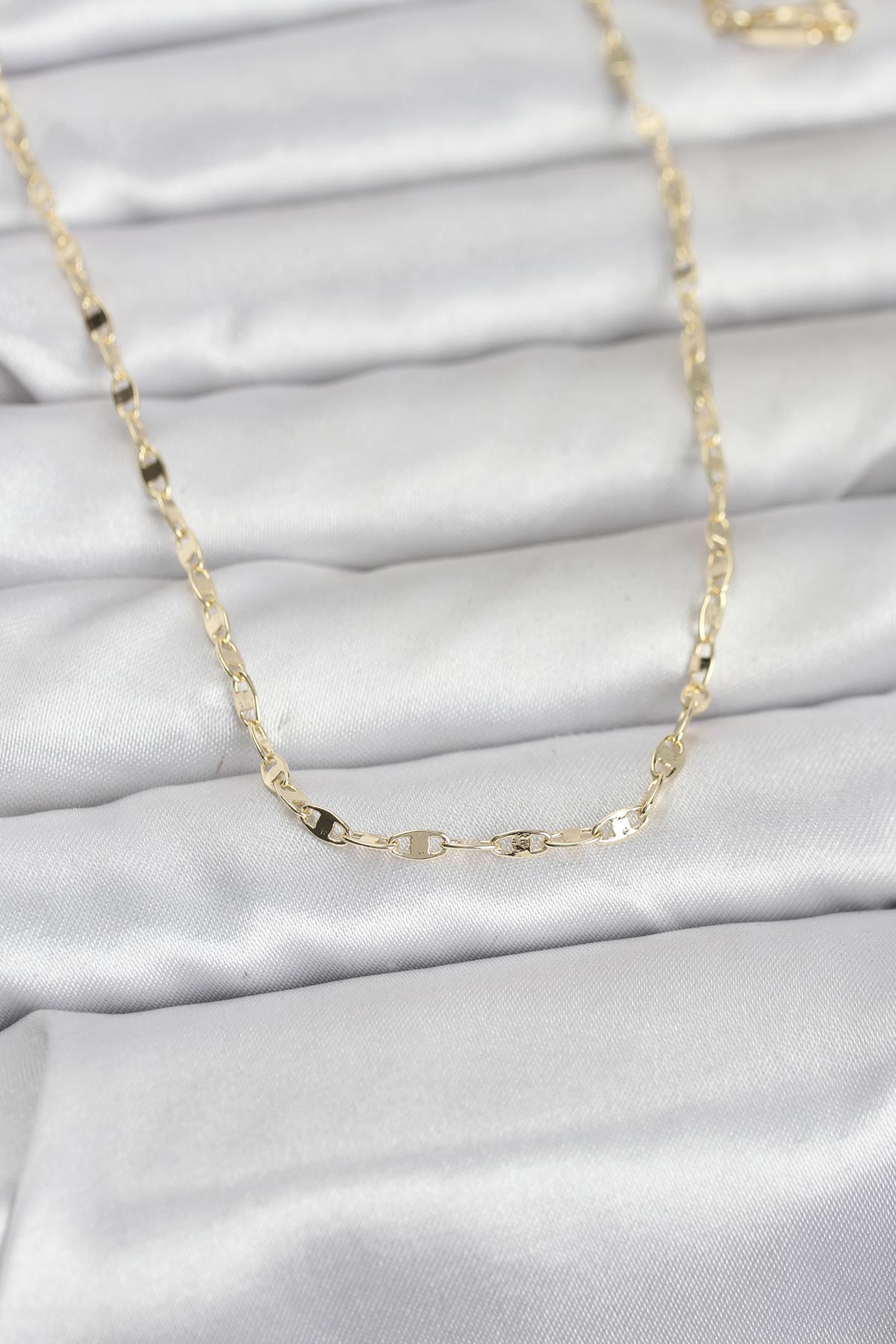 Tegan CM 14K Gold Renk Yassı Gemici Zincir Model 60 cm Kadın Kolye TG27BKO10967 - Görsel 1