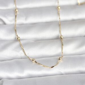 Tegan CM 14K Gold Renk Kesme Çubuk Zincir Topçuklu Model 60 cm Kadın Kolye TG27BKO10986