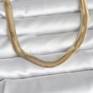 Tegan CM 14K Gold Renk Kalın Yassı Yılan Zincir Model 45 cm Kadın Kolye TG27BKO11006