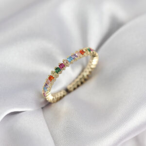 Tegan Sıralı Karışık Renkli Gold Renk Zirkon Taşlı Kadın Yüzük TG27BYK3928