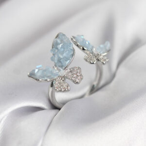 Tegan Gümüş Renk Mavi Kelebek Model Zirkon Taşlı Kadın Yüzük TG27BYK3945