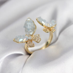 Tegan Gold Renk Mavi Kelebek Model Zirkon Taşlı Kadın Yüzük TG27BYK3946