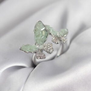 Tegan Gümüş Renk Su Yeşili Kelebek Model Zirkon Taşlı Kadın Yüzük TG27BYK3947