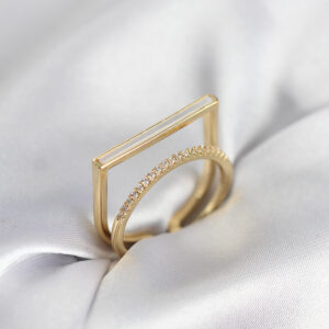 Tegan Gold Renk Sedefli Zirkon Taşlı 2'li Kadın Yüzük TG27BYK3955