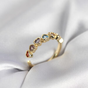 Tegan Gold Renk Kalp Model Renkli Zirkon Taşlı Kadın Yüzük TG27BYK3963