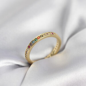 Tegan Gold Renk Sıralı Renkli Zirkon Taşlı Kadın Yüzük TG27BYK3965