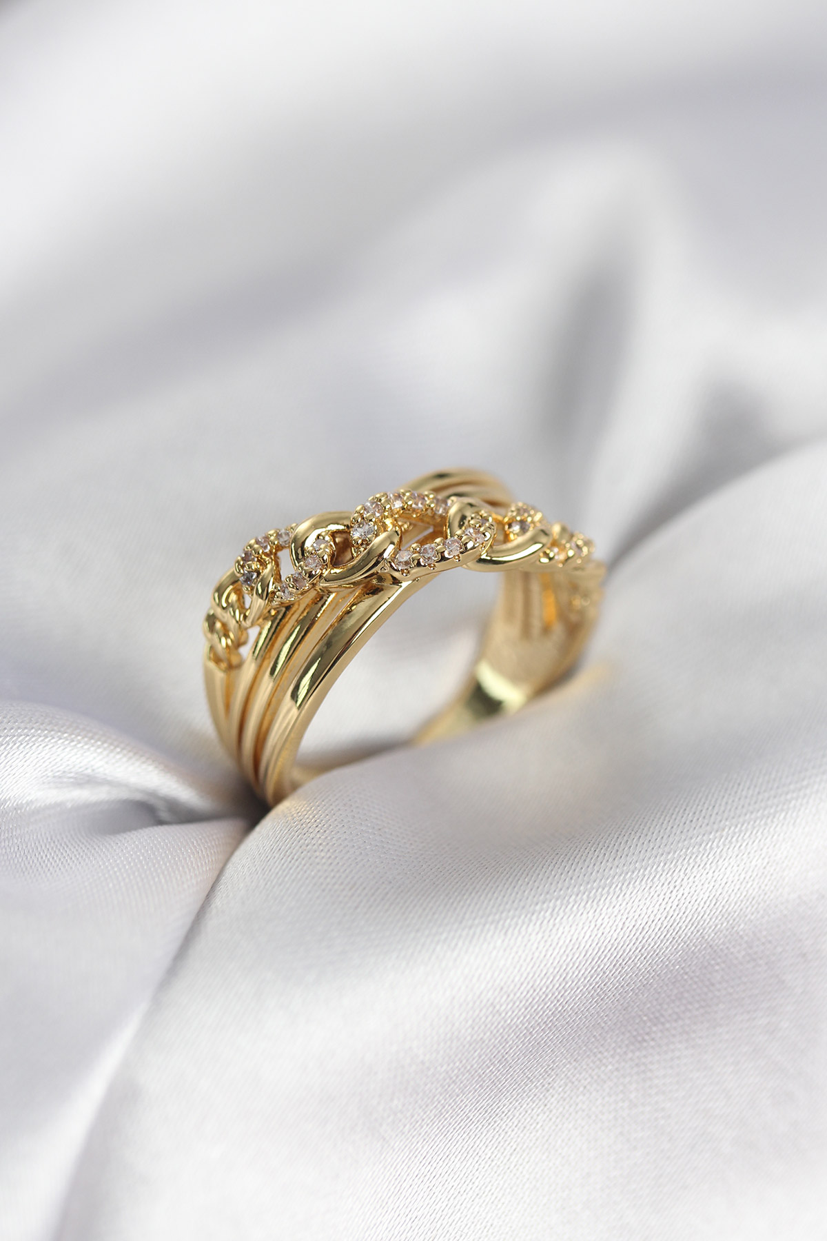 Tegan Gold Renk Zirkon Taşlı Zincir Model Kadın Yüzük TG27BYK3971 - Görsel 1